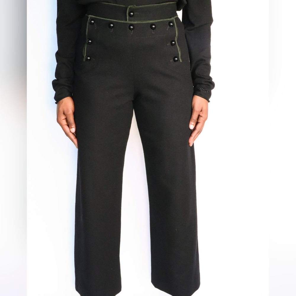 Marc Jacobs Runway $1900 Wide Leg High Waist Flare Dot Wool Pant XS 2 navy - Picture 3 of 12